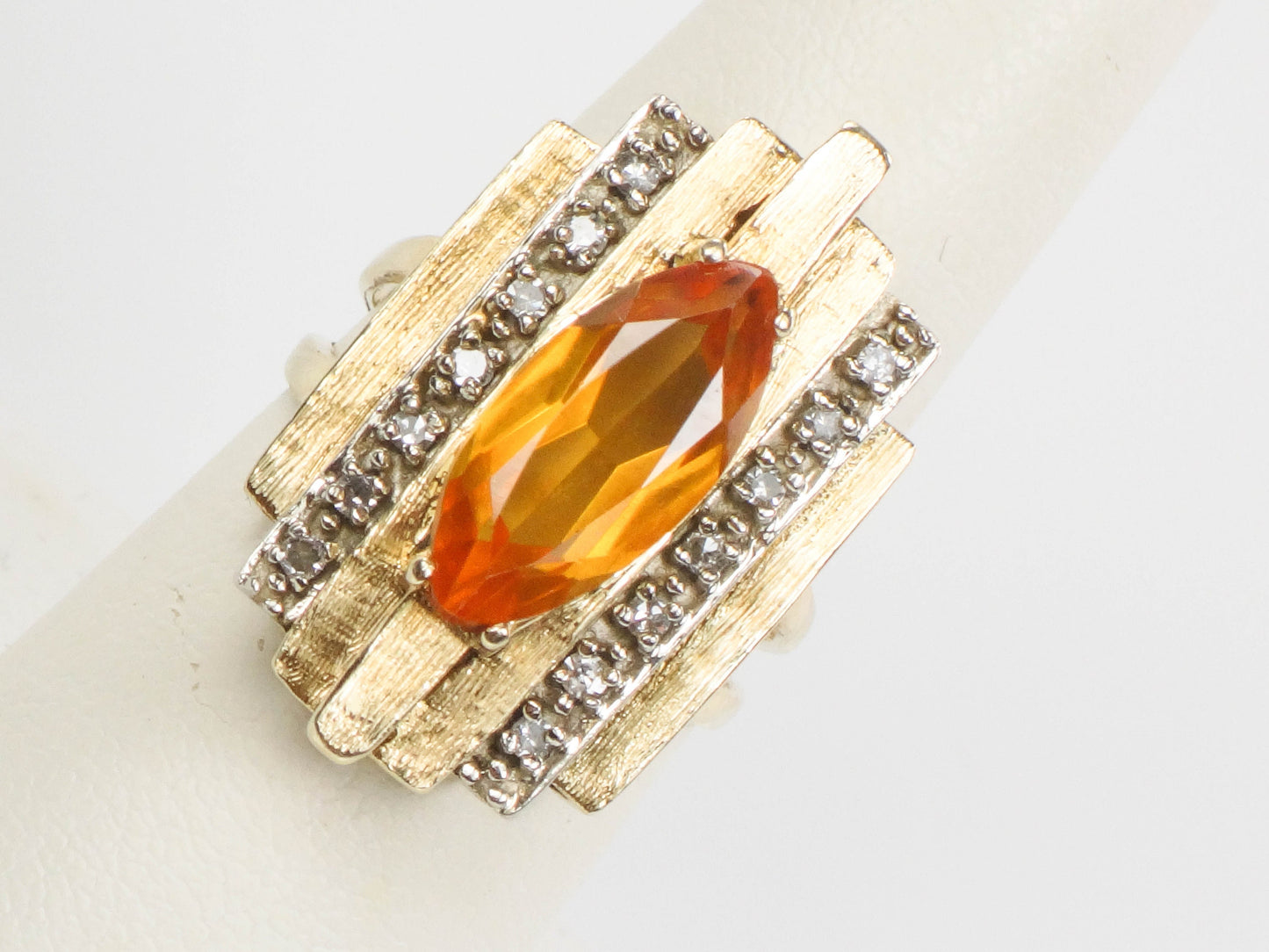 Vintage 14k Marquise Cut Yellow Sapphire and Diamond Ring - Modern Style Ring - Size 7.25