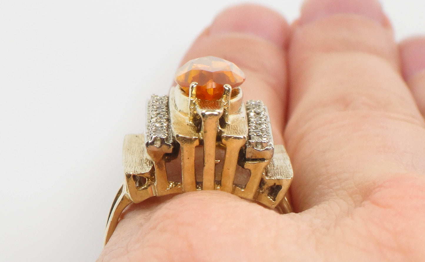 Vintage 14k Marquise Cut Yellow Sapphire and Diamond Ring - Modern Style Ring - Size 7.25