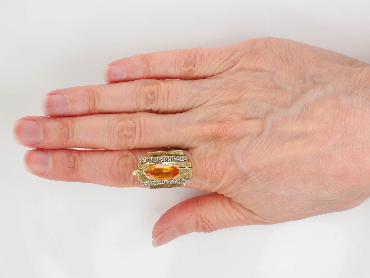 Vintage 14k Marquise Cut Yellow Sapphire and Diamond Ring - Modern Style Ring - Size 7.25