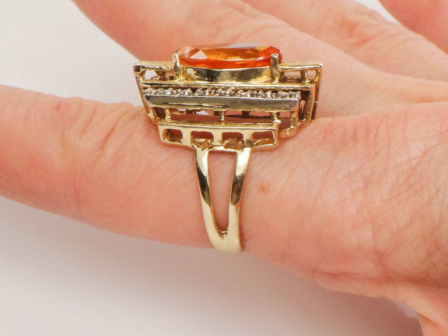 Vintage 14k Marquise Cut Yellow Sapphire and Diamond Ring - Modern Style Ring - Size 7.25