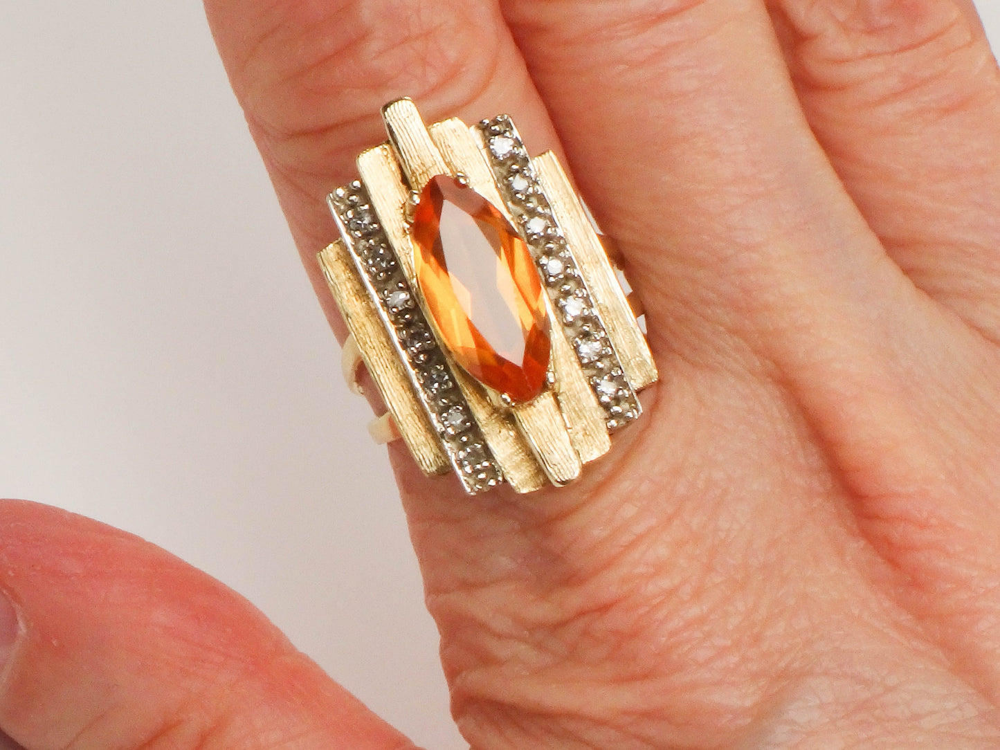 Vintage 14k Marquise Cut Yellow Sapphire and Diamond Ring - Modern Style Ring - Size 7.25