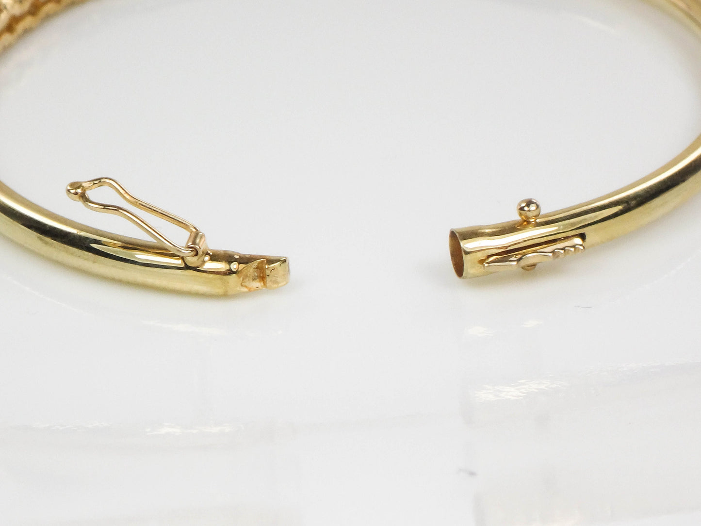 Vintage 14k Yellow Gold Natural Emerald and Diamond Bangle Bracelet - Bridal Bracelet - Small Size 6.75"