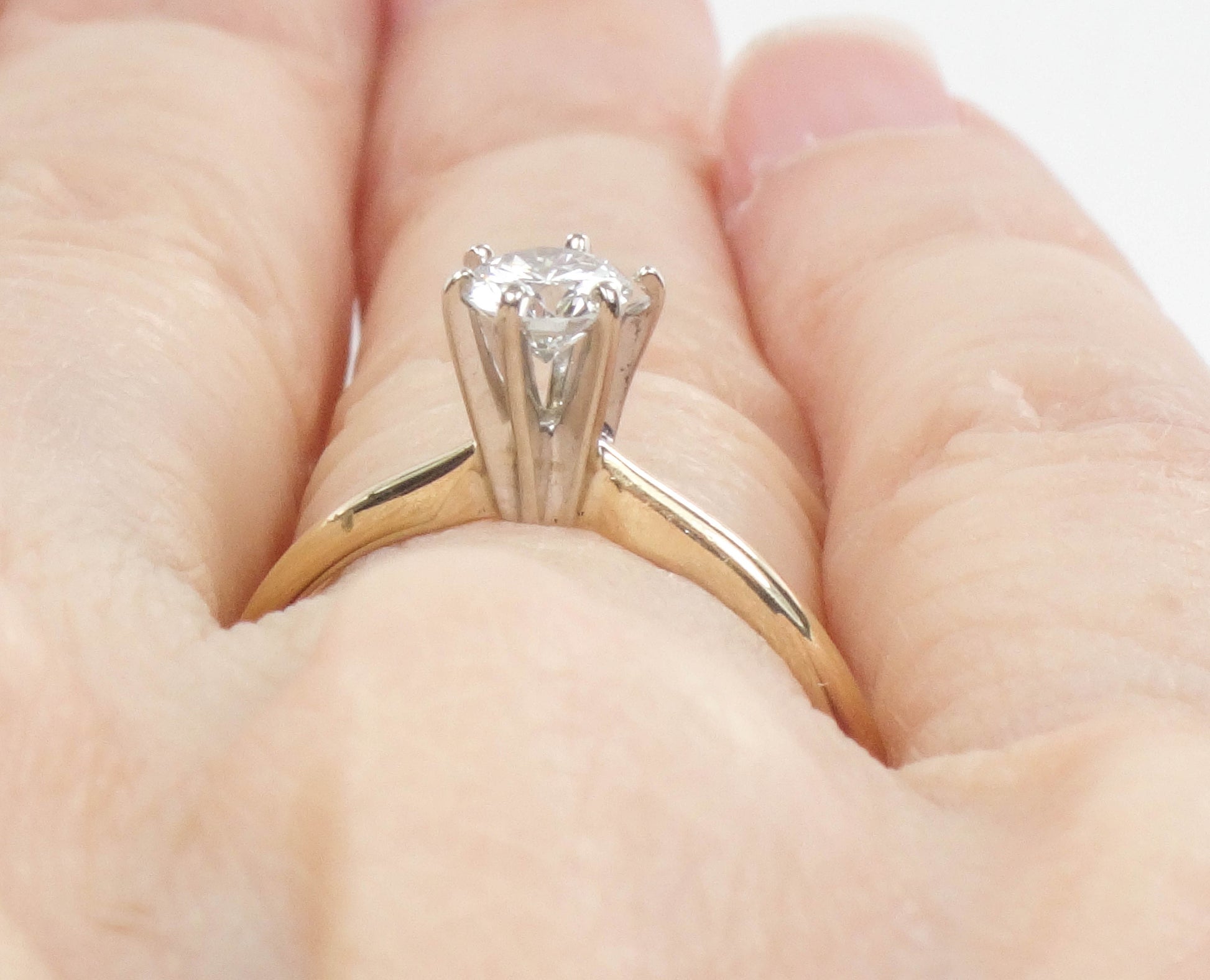 Vintage 14k Yellow Gold Round Natural Diamond Solitaire Engagement Ring, .35 Carats Size 7.5