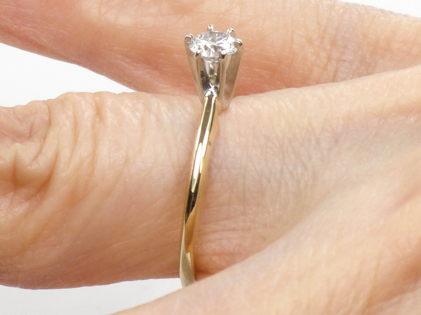 Vintage 14k Yellow Gold Round Natural Diamond Solitaire Engagement Ring, .35 Carats Size 7.5