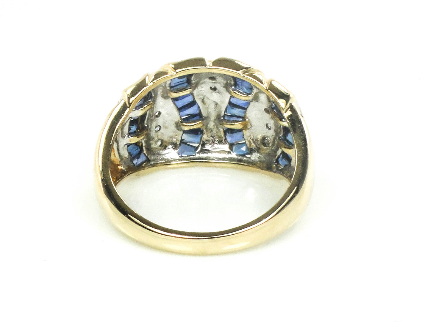 Vintage 14k Yellow Gold Natural Blue Sapphire & Diamond Ring September Birthstone Ribbon Style Ring Size 6.5