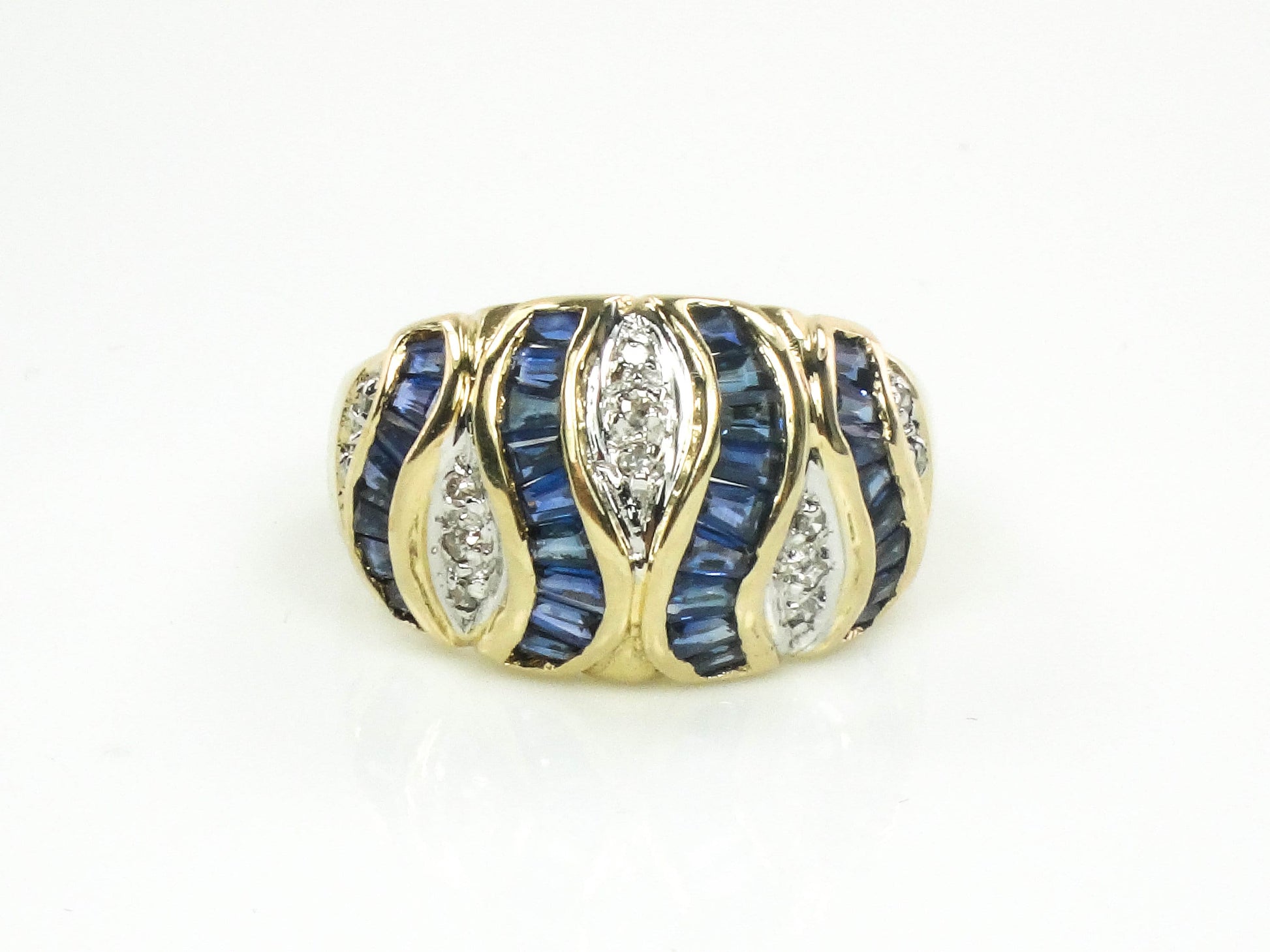 Vintage 14k Yellow Gold Sapphire Diamond Ring - Size 6.5