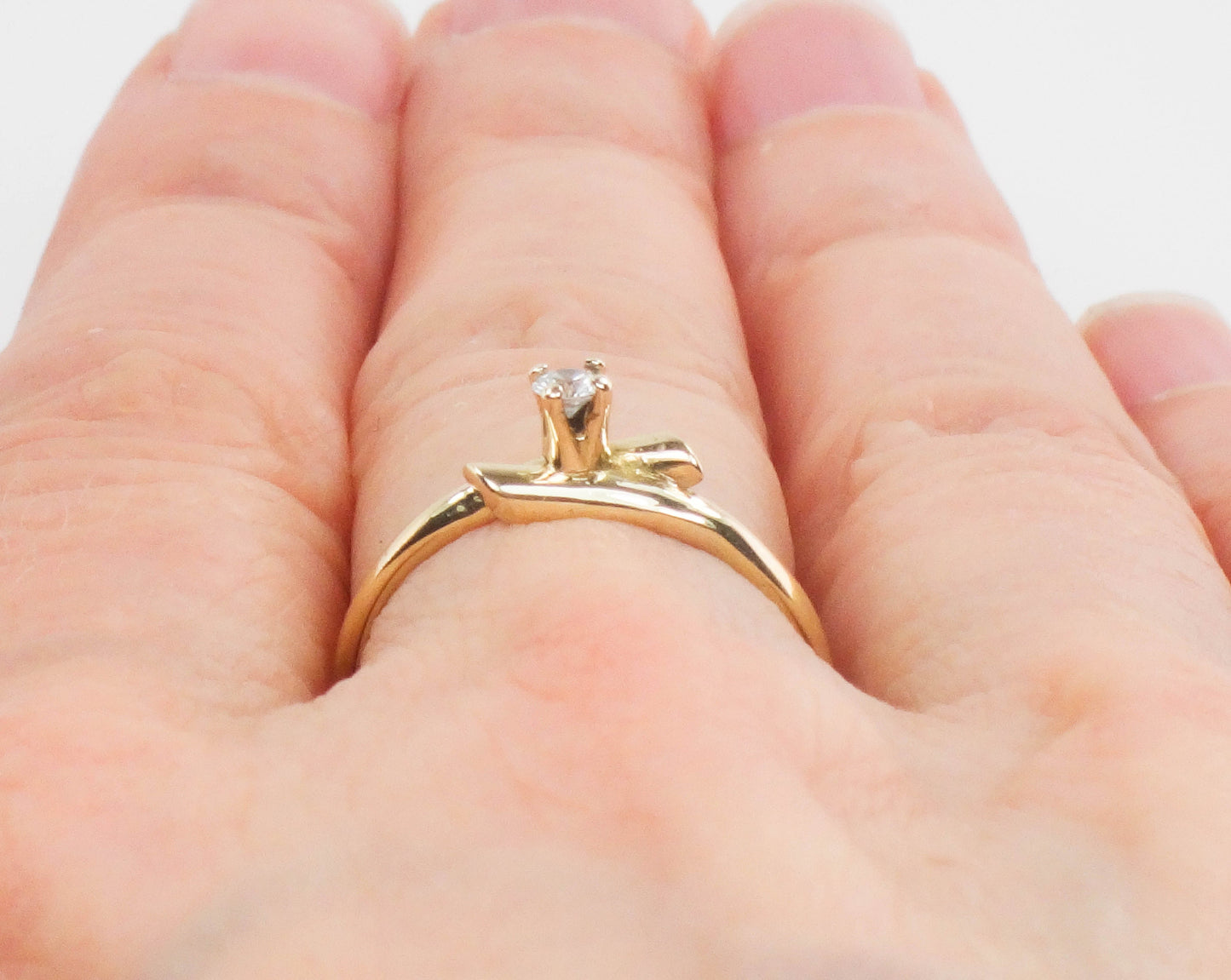 Vintage Thin 14k Yellow Gold Natural Diamond Ring, Everyday Stacking Ring, Size 5.75