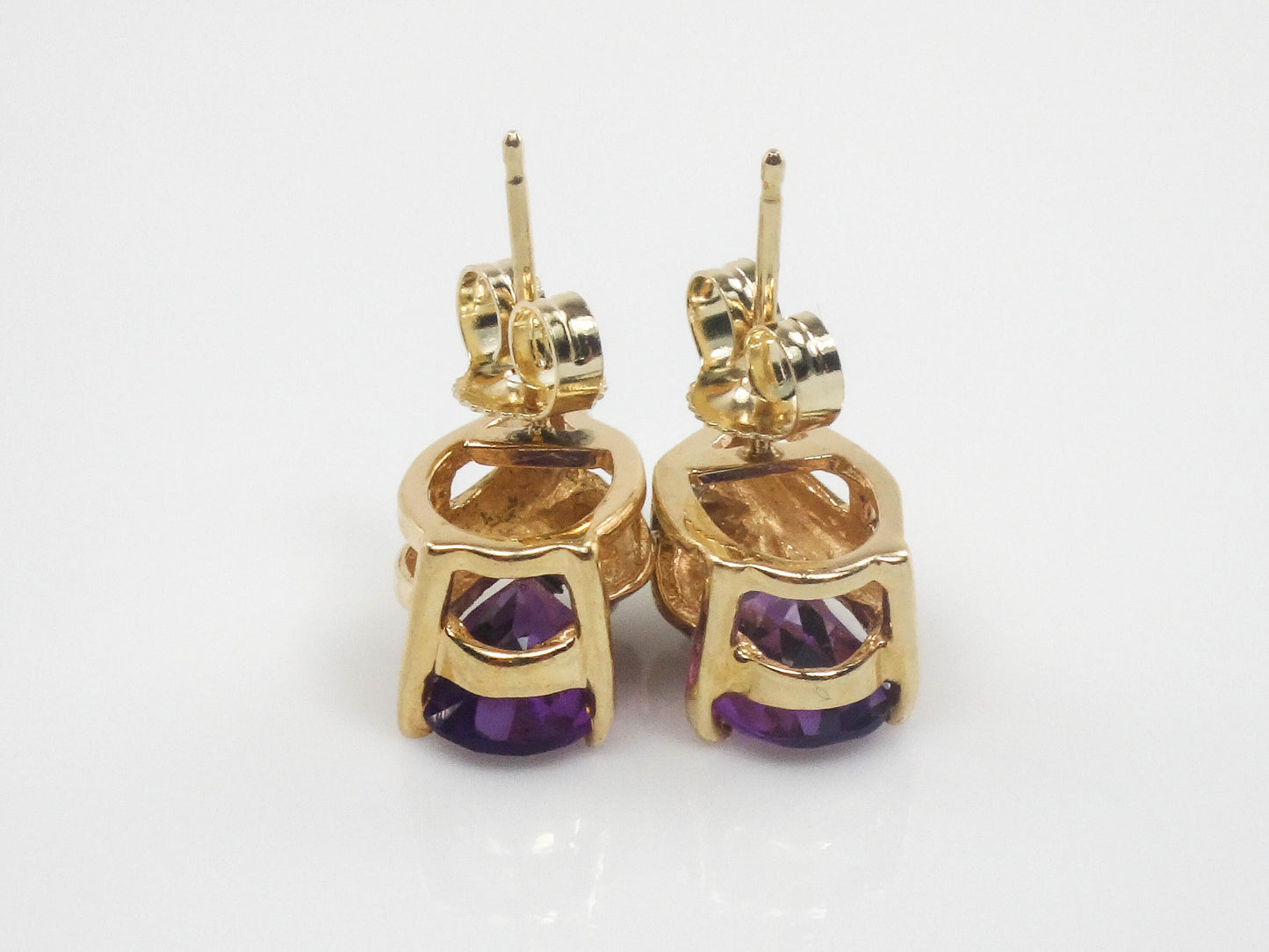 Vintage 14k Gold Amethyst Diamond Teardrop Stud Earrings