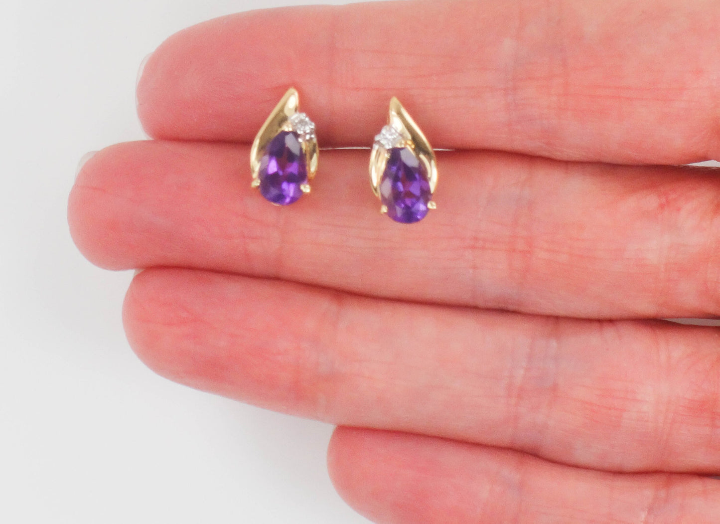 Vintage 14k Gold Amethyst Diamond Teardrop Stud Earrings