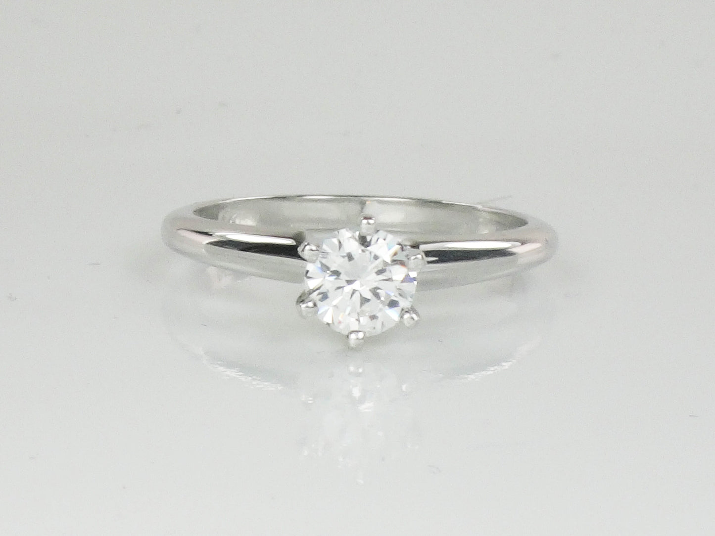 Vintage 14k White Gold Engagement Ring with Round Cubic Zirconia Center, Solitaire Ring, Size 6