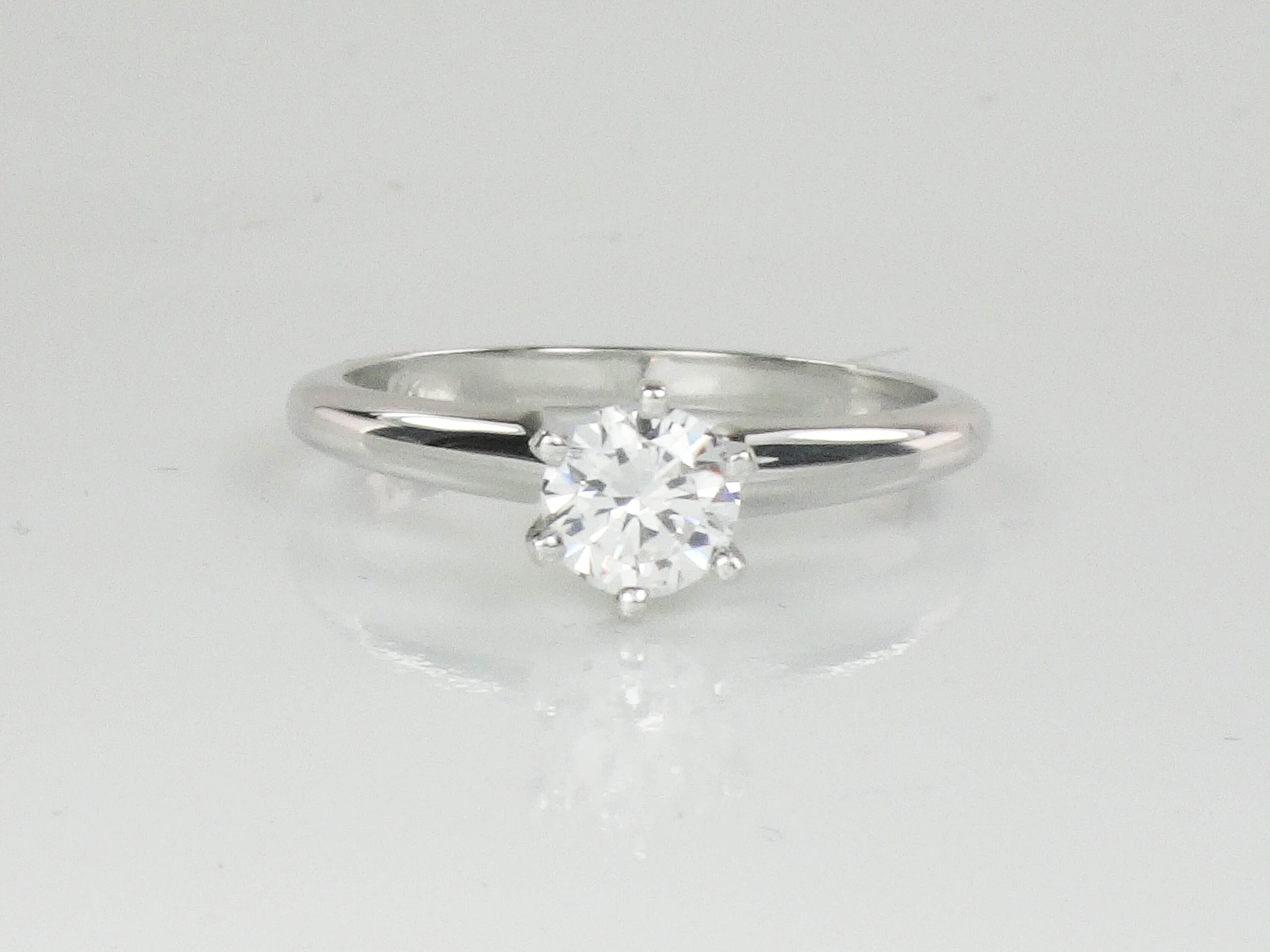 Vintage 14k White Gold Engagement Ring with Round Cubic Zirconia Center, Solitaire Ring, Size 6