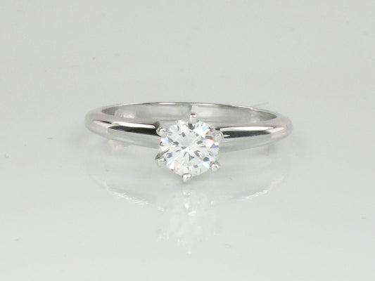 Vintage 14k White Gold Engagement Ring with Round Cubic Zirconia Center, Solitaire Ring, Size 6