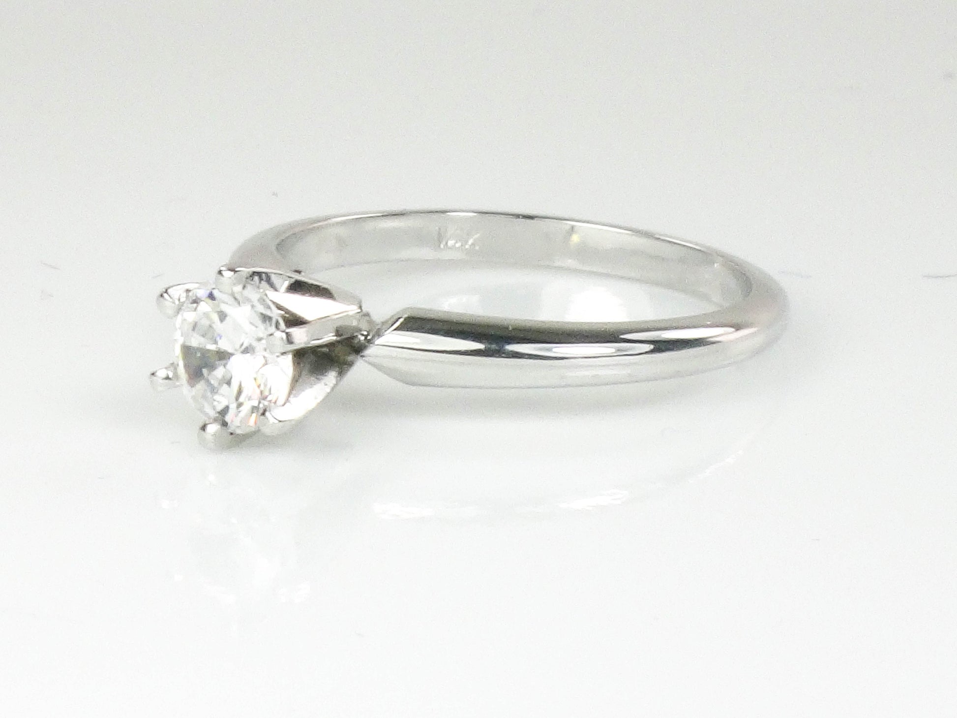 Vintage 14k White Gold Engagement Ring with Round Cubic Zirconia Center, Solitaire Ring, Size 6