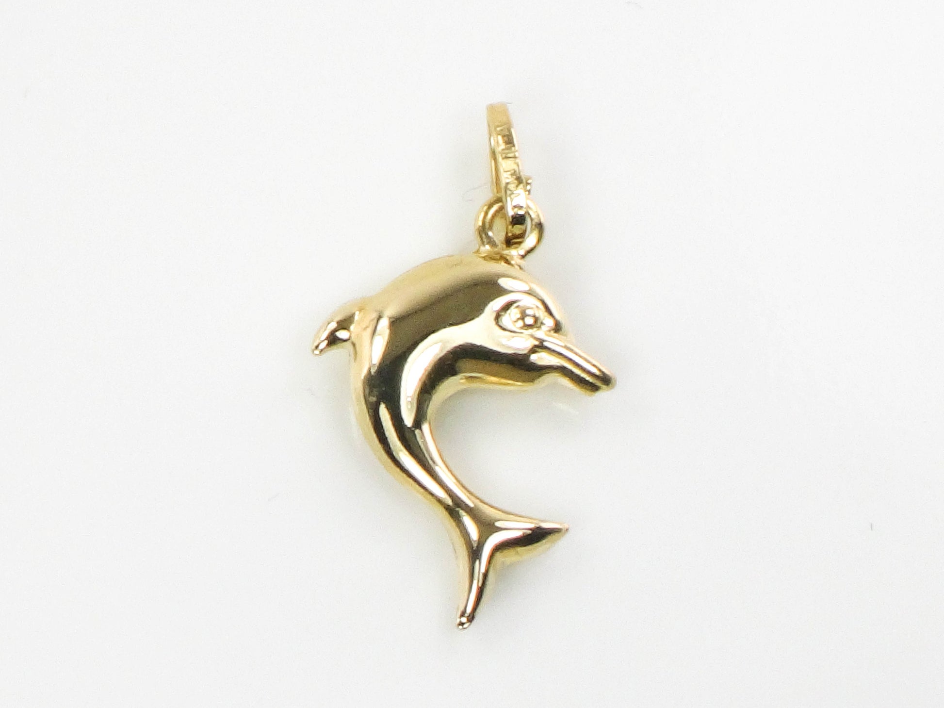 Vintage 14k Yellow Gold Puffed Dolphin Pendant: Nautical Charm