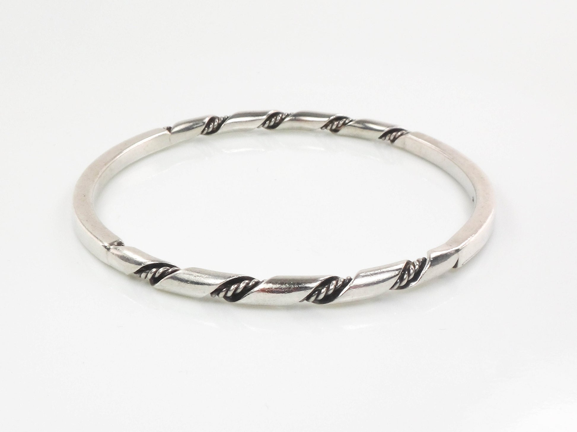 Vintage Sterling Silver Twisted Bangle Bracelet, Heavy Slip On Stacking Bangle 7 7/8"