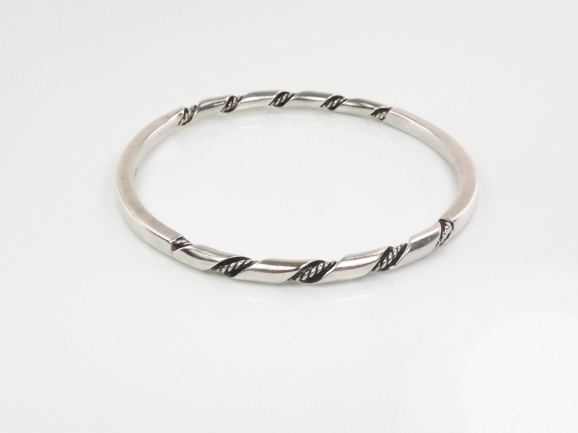 Vintage Sterling Silver Twisted Bangle Bracelet, Heavy Slip On Stacking Bangle 7 7/8"