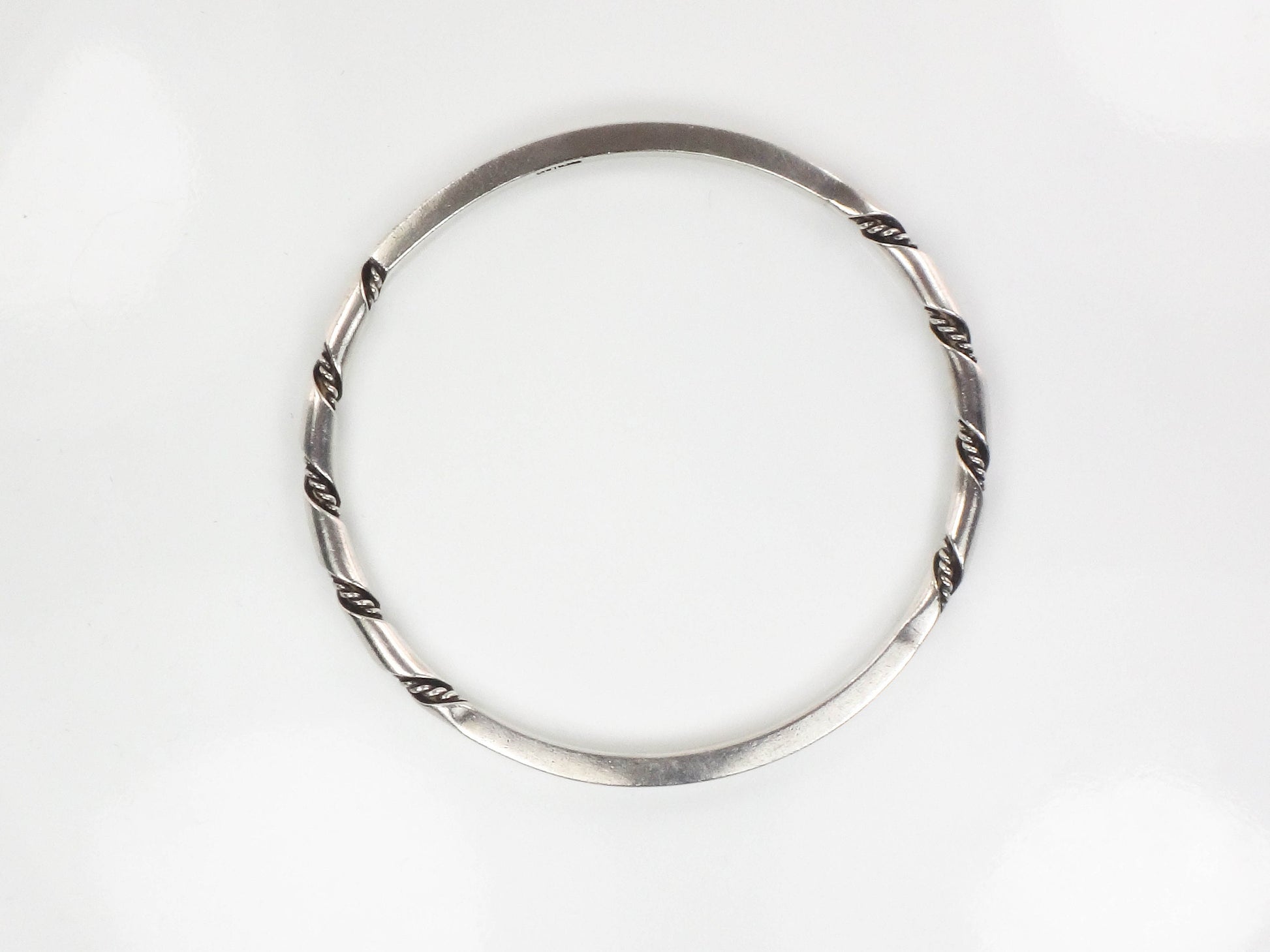 Vintage Sterling Silver Twisted Bangle Bracelet, Heavy Slip On Stacking Bangle 7 7/8"