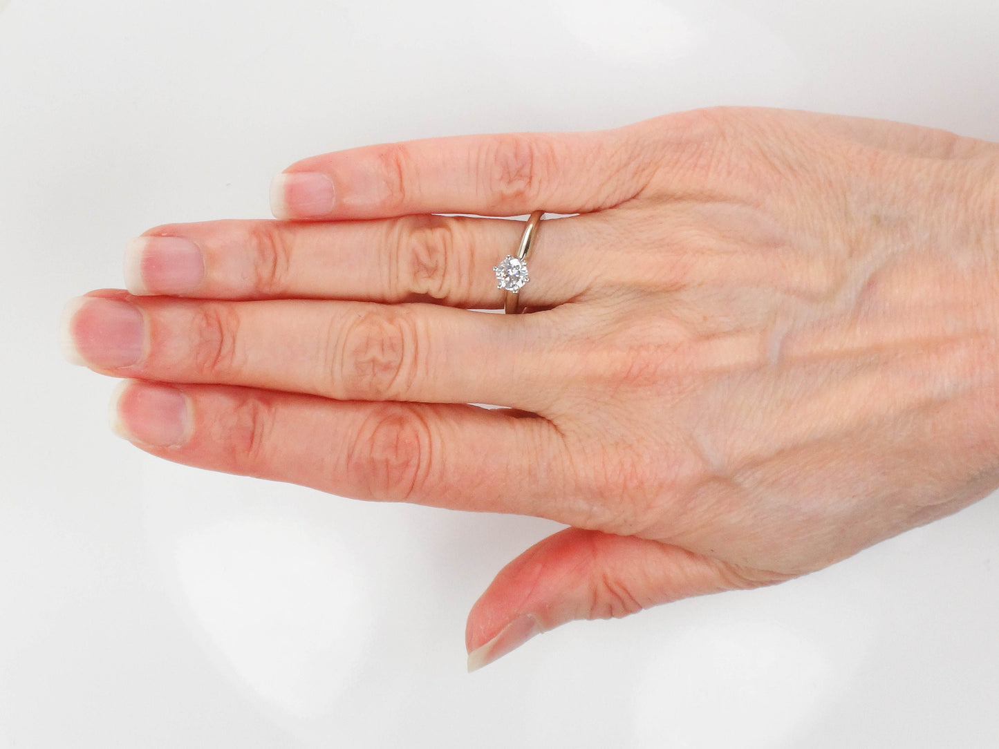 Vintage 14k White Gold Engagement Ring with Round Cubic Zirconia Center, Solitaire Ring, Size 6