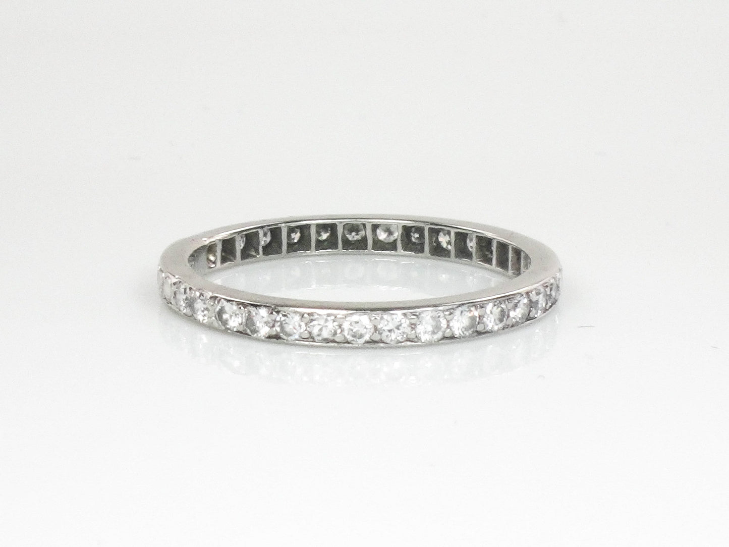 Vintage Platinum Diamond Eternity Band: Thin Natural Diamond Wedding Ring, .75 TDW, Size 9