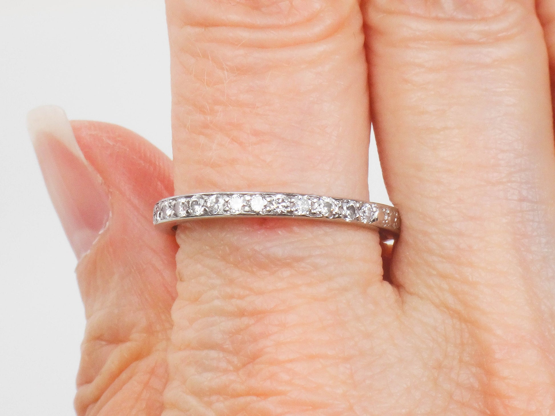 Vintage Platinum Diamond Eternity Band: Thin Natural Diamond Wedding Ring, .75 TDW, Size 9