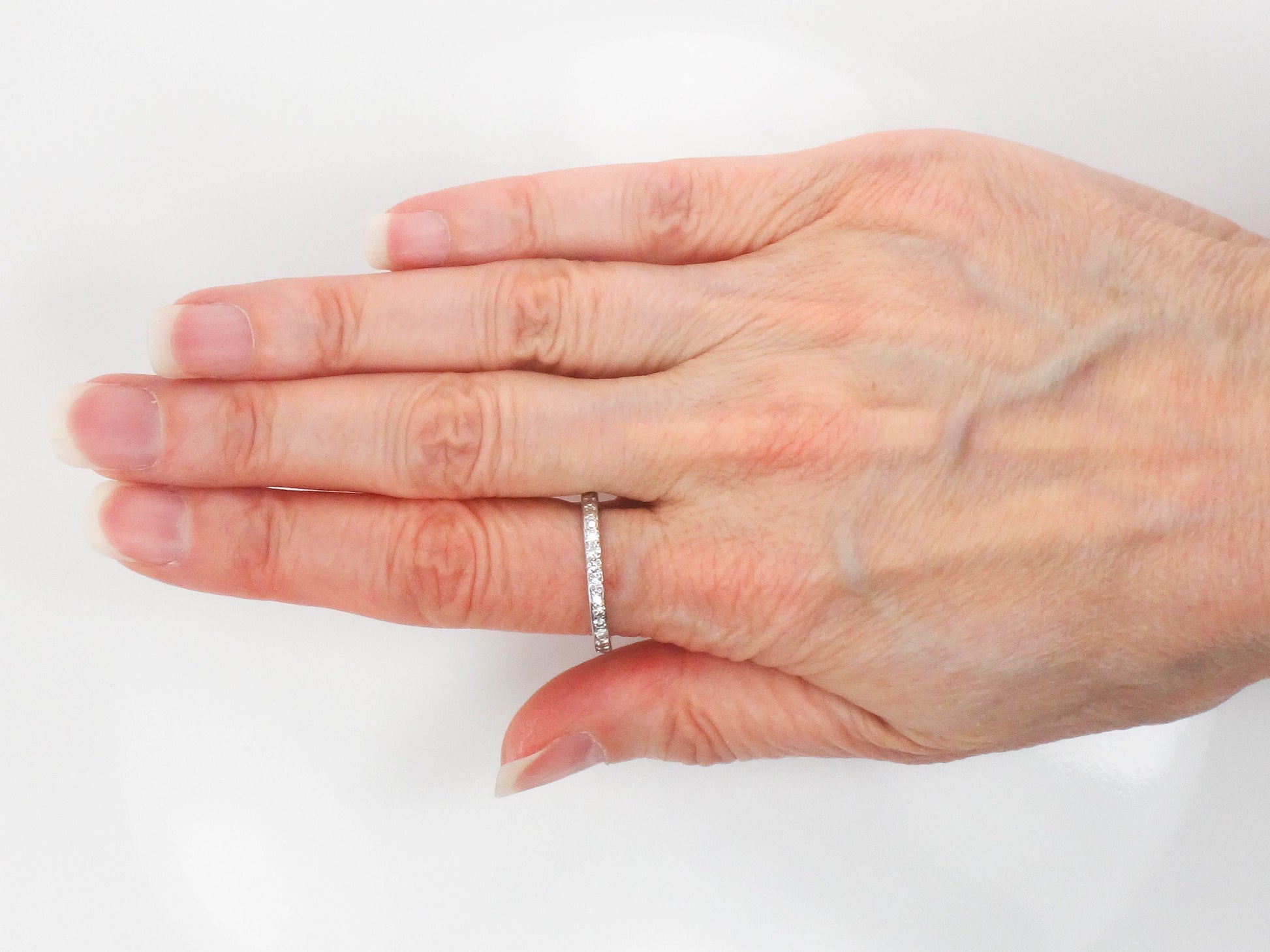 Vintage Platinum Diamond Eternity Band: Thin Natural Diamond Wedding Ring, .75 TDW, Size 9