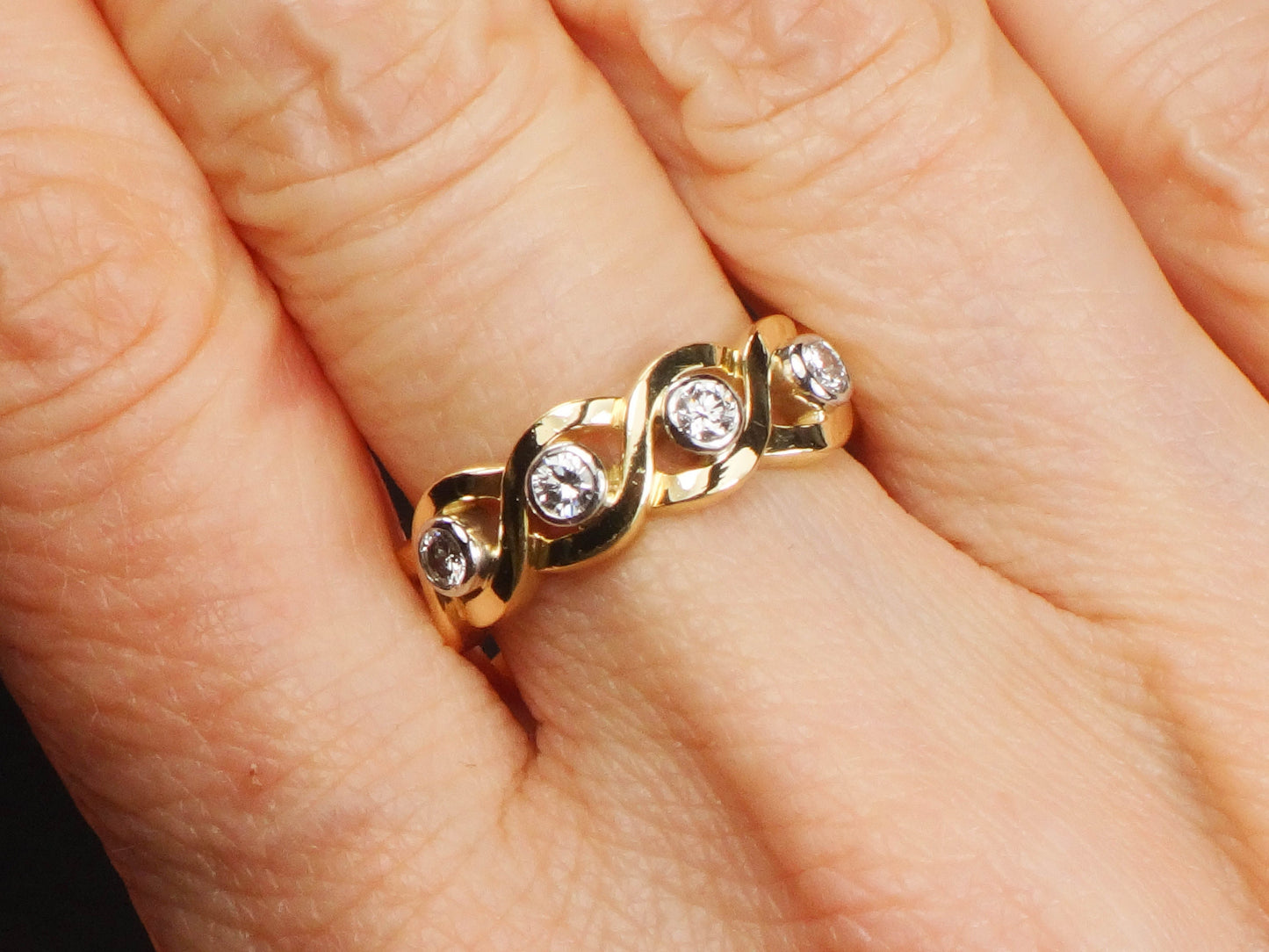 Vintage 18k Four Diamond Ring Diamond Wedding Band Approx .50 Carats TDW Size 6