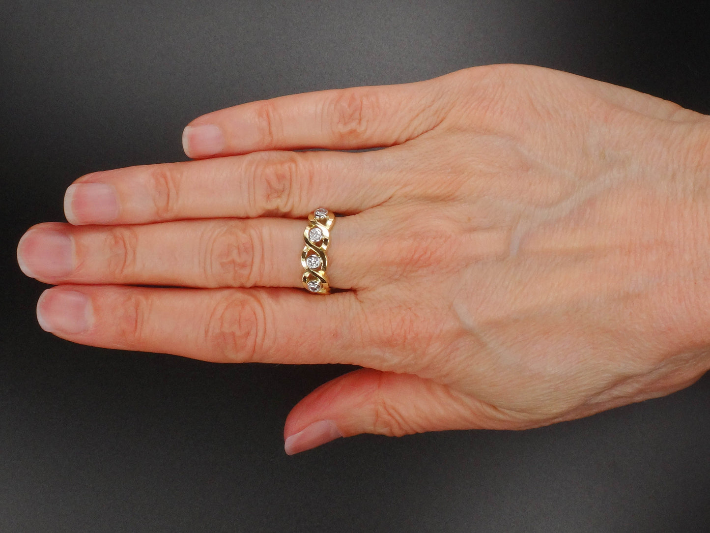 Vintage 18k Four Diamond Ring Diamond Wedding Band Approx .50 Carats TDW Size 6
