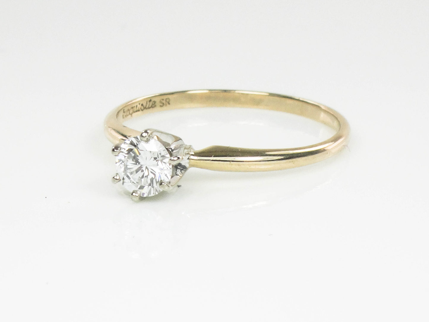 Vintage 14k Yellow Gold Round Natural Diamond Solitaire Engagement Ring, .35 Carats Size 7.5