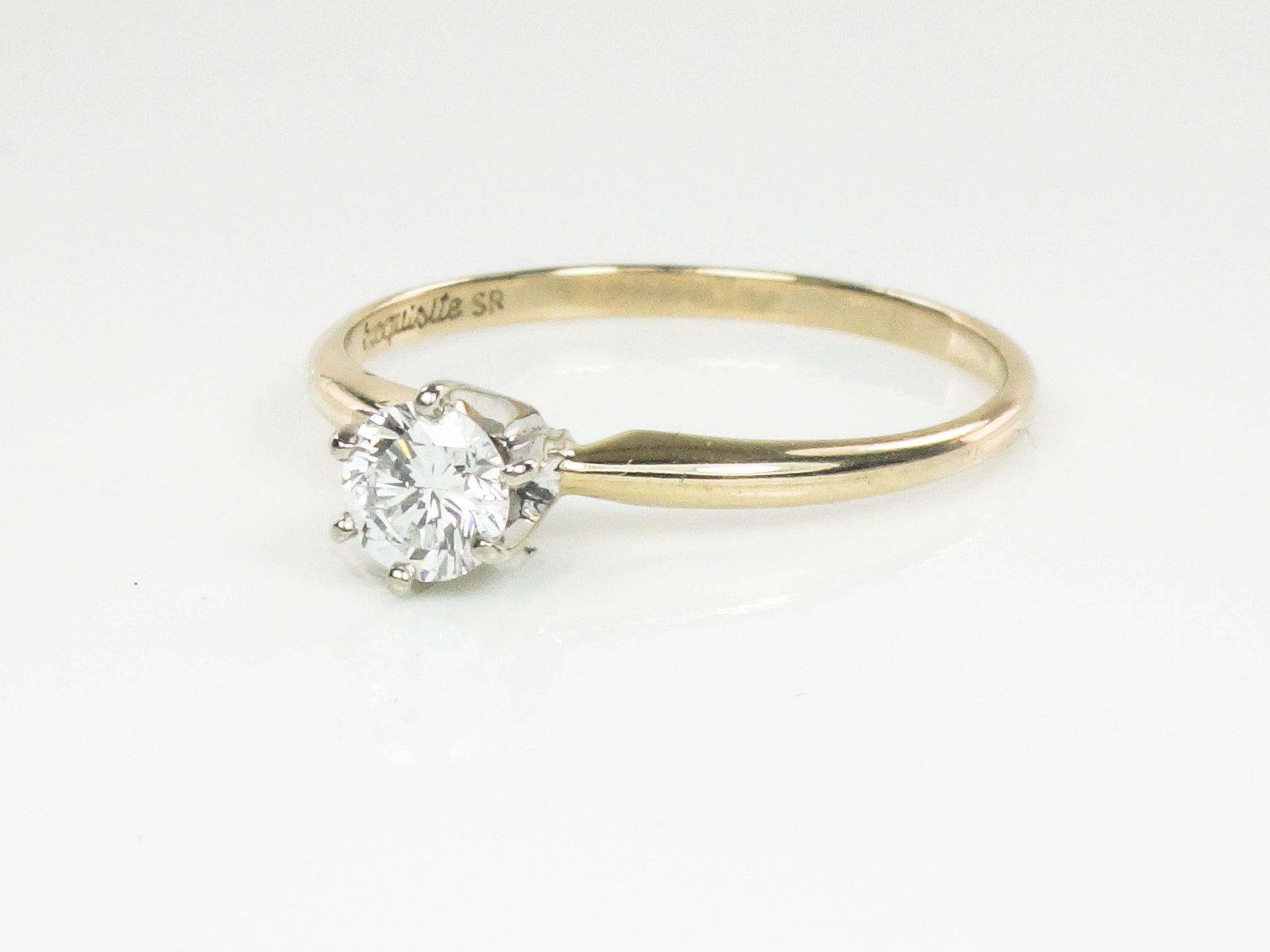 Vintage 14k Yellow Gold Round Natural Diamond Solitaire Engagement Ring, .35 Carats Size 7.5