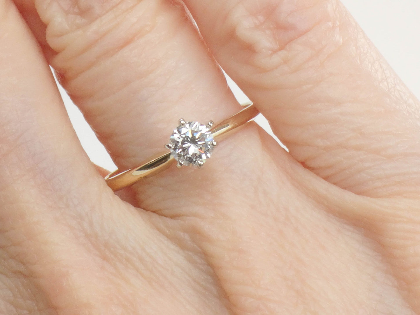 Vintage 14k Yellow Gold Round Natural Diamond Solitaire Engagement Ring, .35 Carats Size 7.5