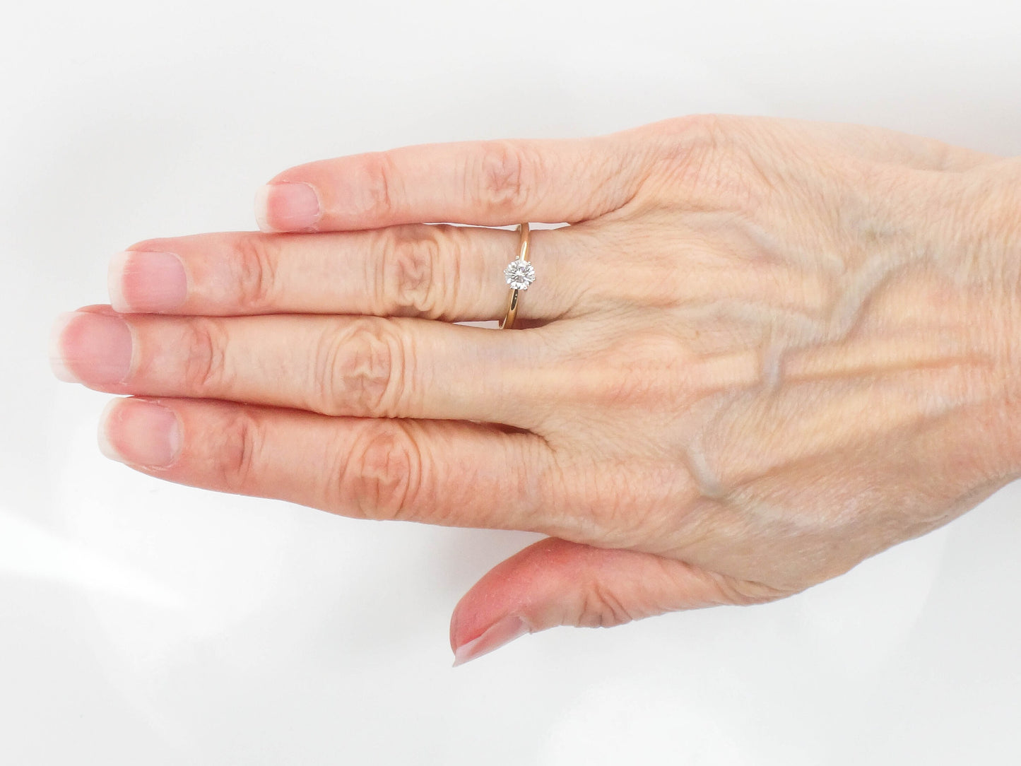 Vintage 14k Yellow Gold Round Natural Diamond Solitaire Engagement Ring, .35 Carats Size 7.5