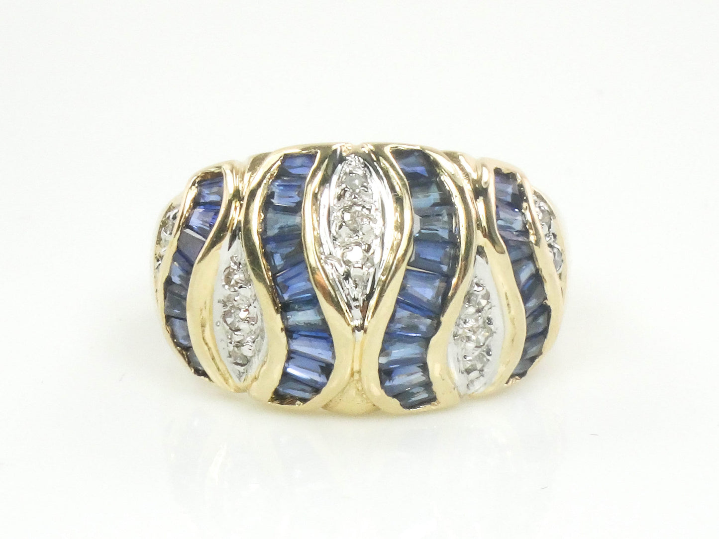 Vintage 14k Yellow Gold Sapphire Diamond Ring - Size 6.5