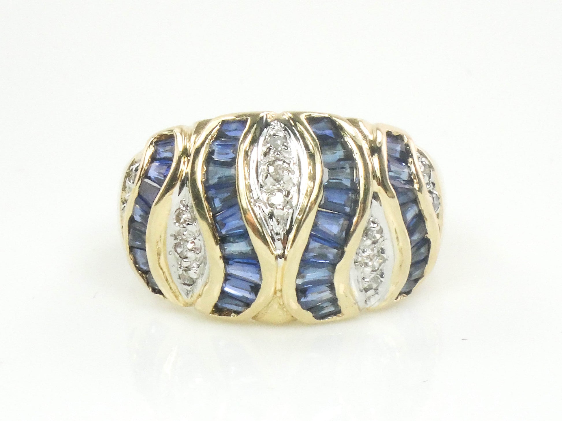 Vintage 14k Yellow Gold Sapphire Diamond Ring - Size 6.5