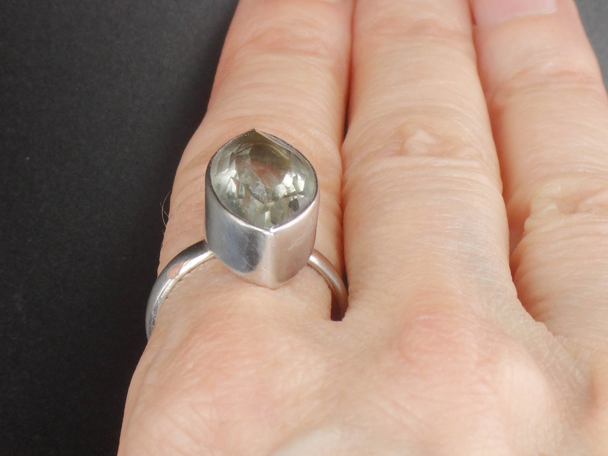 Vintage Sterling Silver Marquise Cut Green Stone Ring 6.5