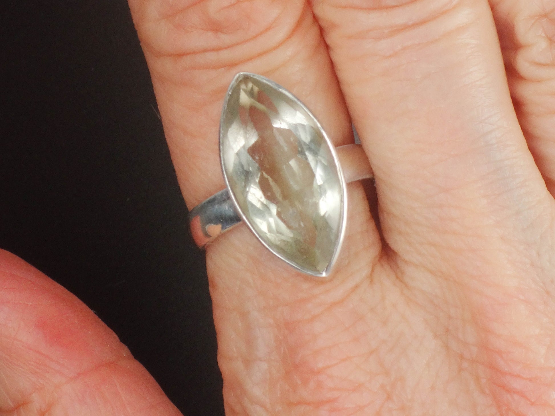 Vintage Sterling Silver Marquise Cut Green Stone Ring 6.5