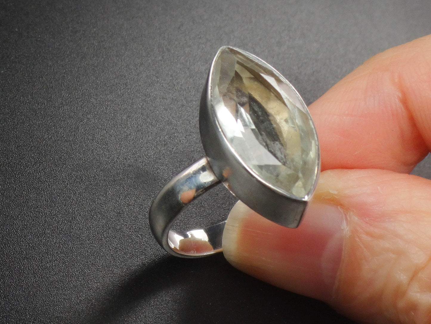 Vintage Sterling Silver Marquise Cut Green Stone Ring 6.5