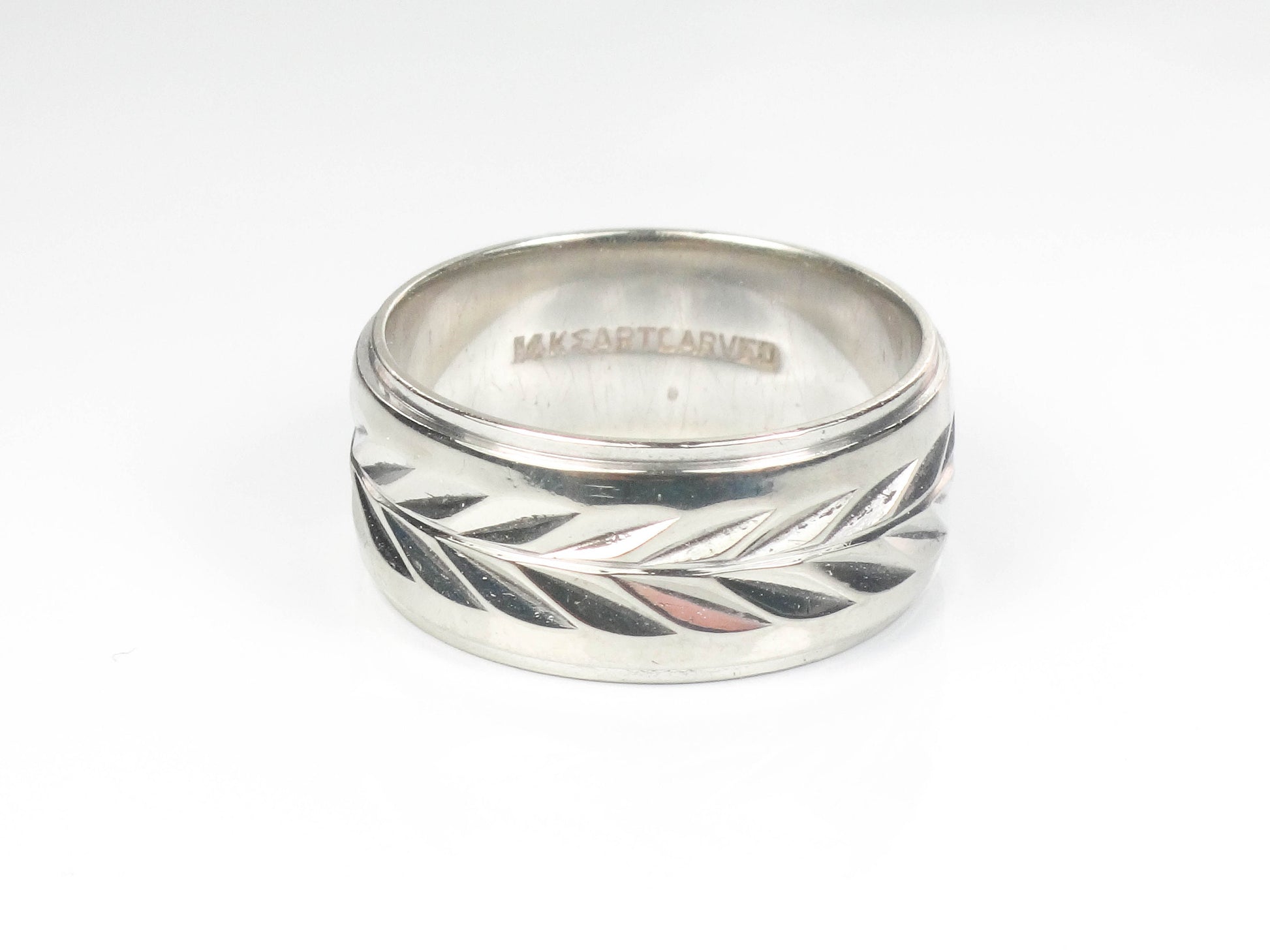 Vintage ArtCarved 14k White Gold Wedding Band - Wheat Design, Size 6