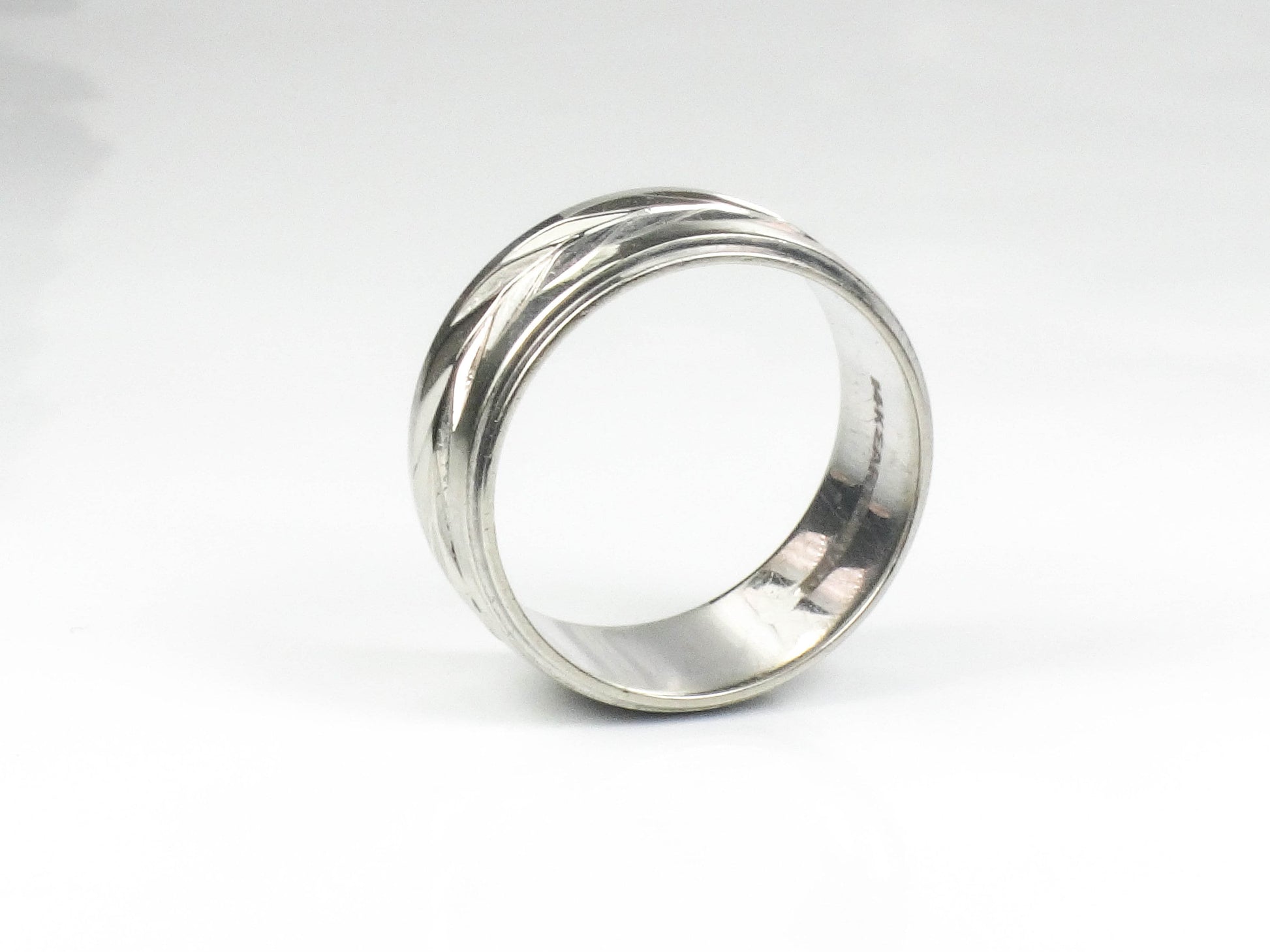 Vintage ArtCarved 14k White Gold Wedding Band - Wheat Design, Size 6