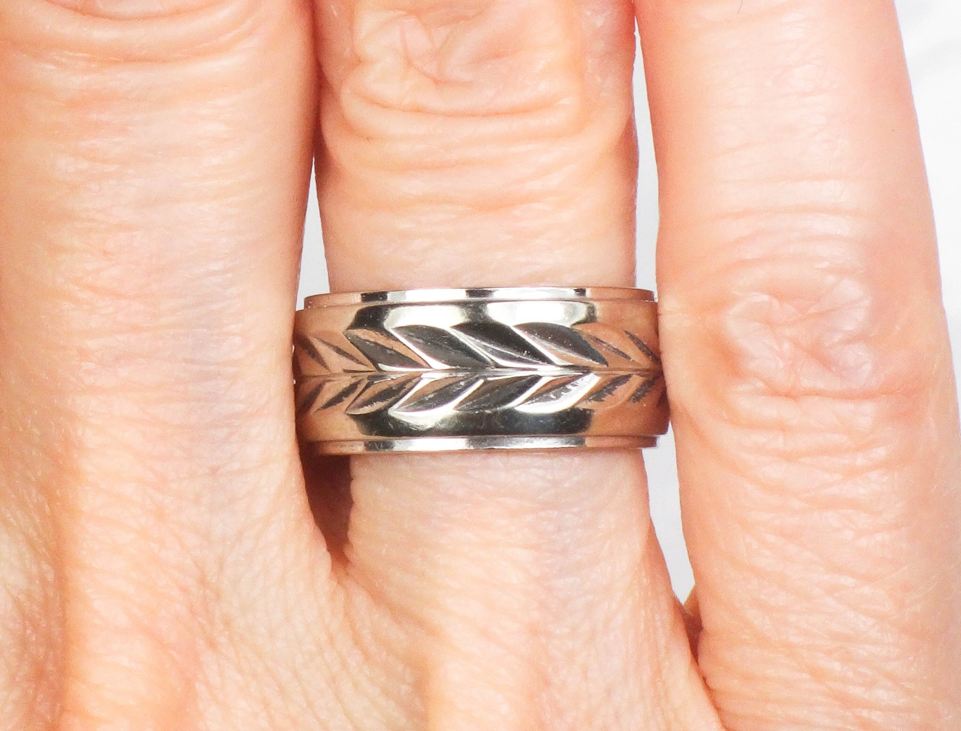 Vintage ArtCarved 14k White Gold Wedding Band - Wheat Design, Size 6