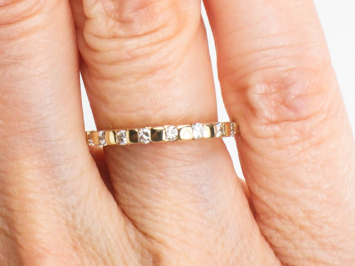 Vintage 14k Yellow Gold Round Natural Diamond Ring with Domed Top 1/3 CT TDW Channel Set Diamond Wedding Band Size 4.75
