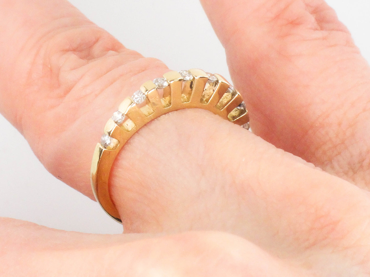 Vintage 14k Yellow Gold Round Natural Diamond Ring with Domed Top 1/3 CT TDW Channel Set Diamond Wedding Band Size 4.75