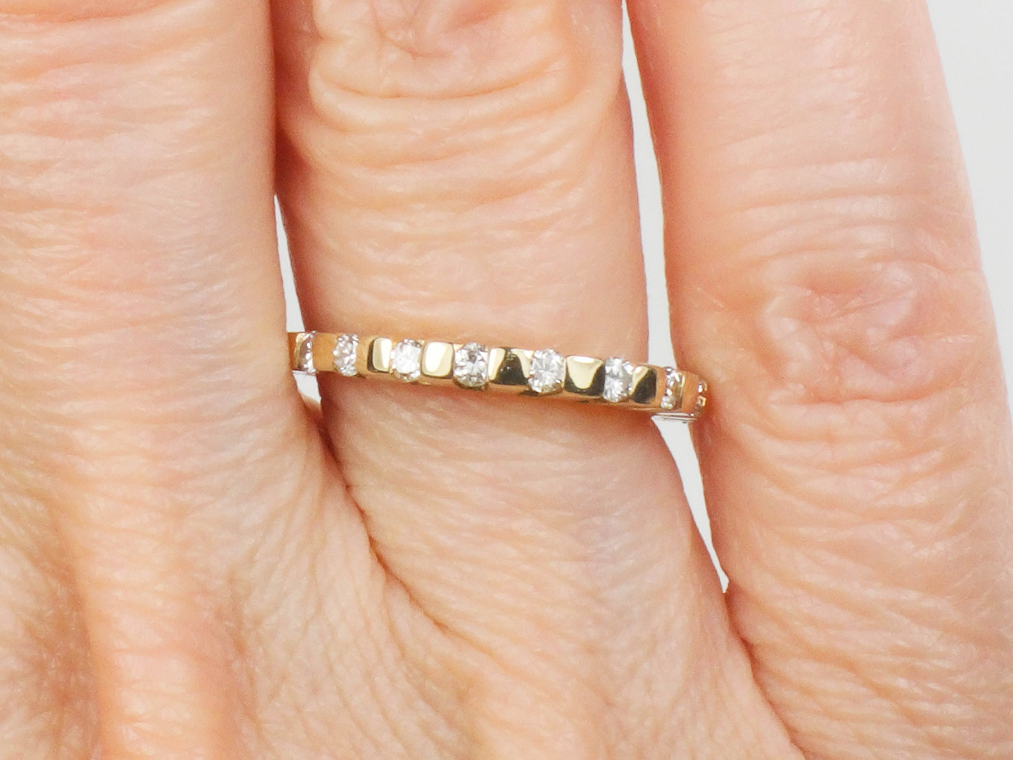 Vintage 14k Yellow Gold Round Natural Diamond Ring with Domed Top 1/3 CT TDW Channel Set Diamond Wedding Band Size 4.75