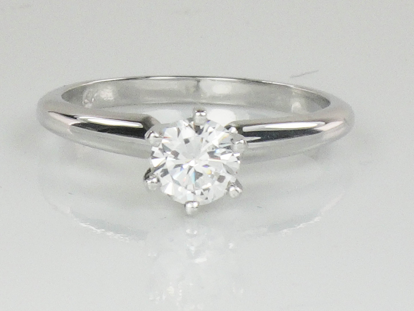 Vintage 14k White Gold Engagement Ring with Round Cubic Zirconia Center, Solitaire Ring, Size 6