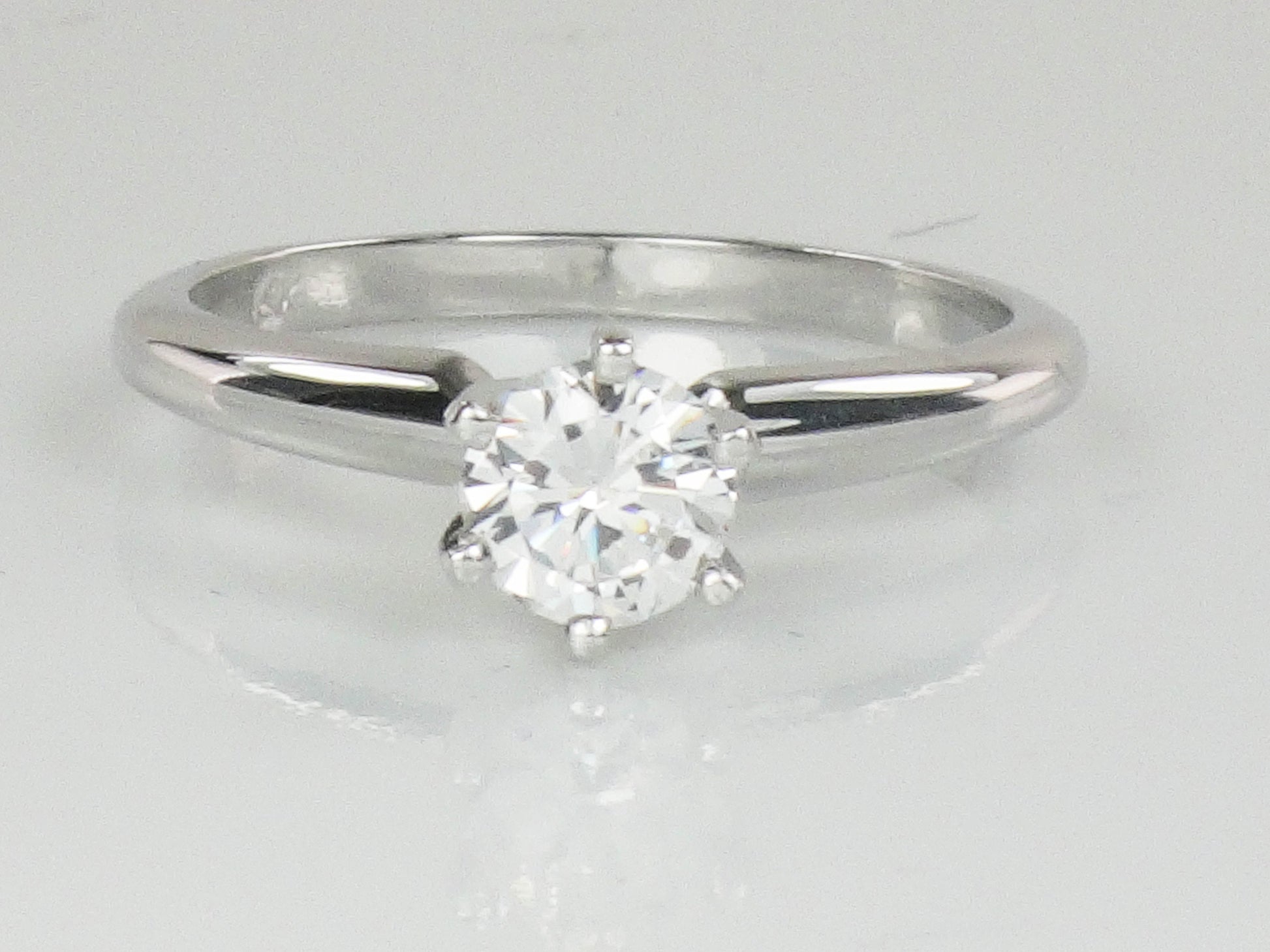Vintage 14k White Gold Engagement Ring with Round Cubic Zirconia Center, Solitaire Ring, Size 6