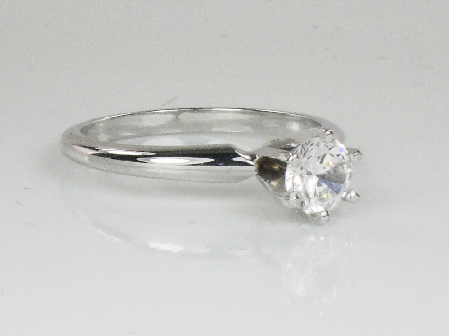 Vintage 14k White Gold Engagement Ring with Round Cubic Zirconia Center, Solitaire Ring, Size 6