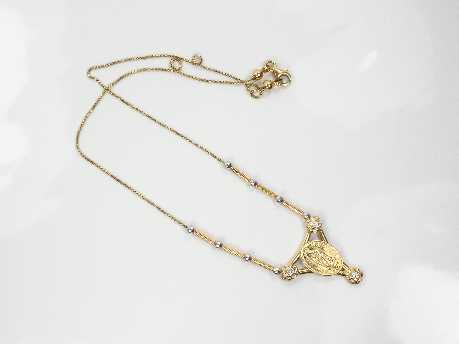 Vintage 14k Gold Guadalupe CZ Necklace - Two Tone Italian
