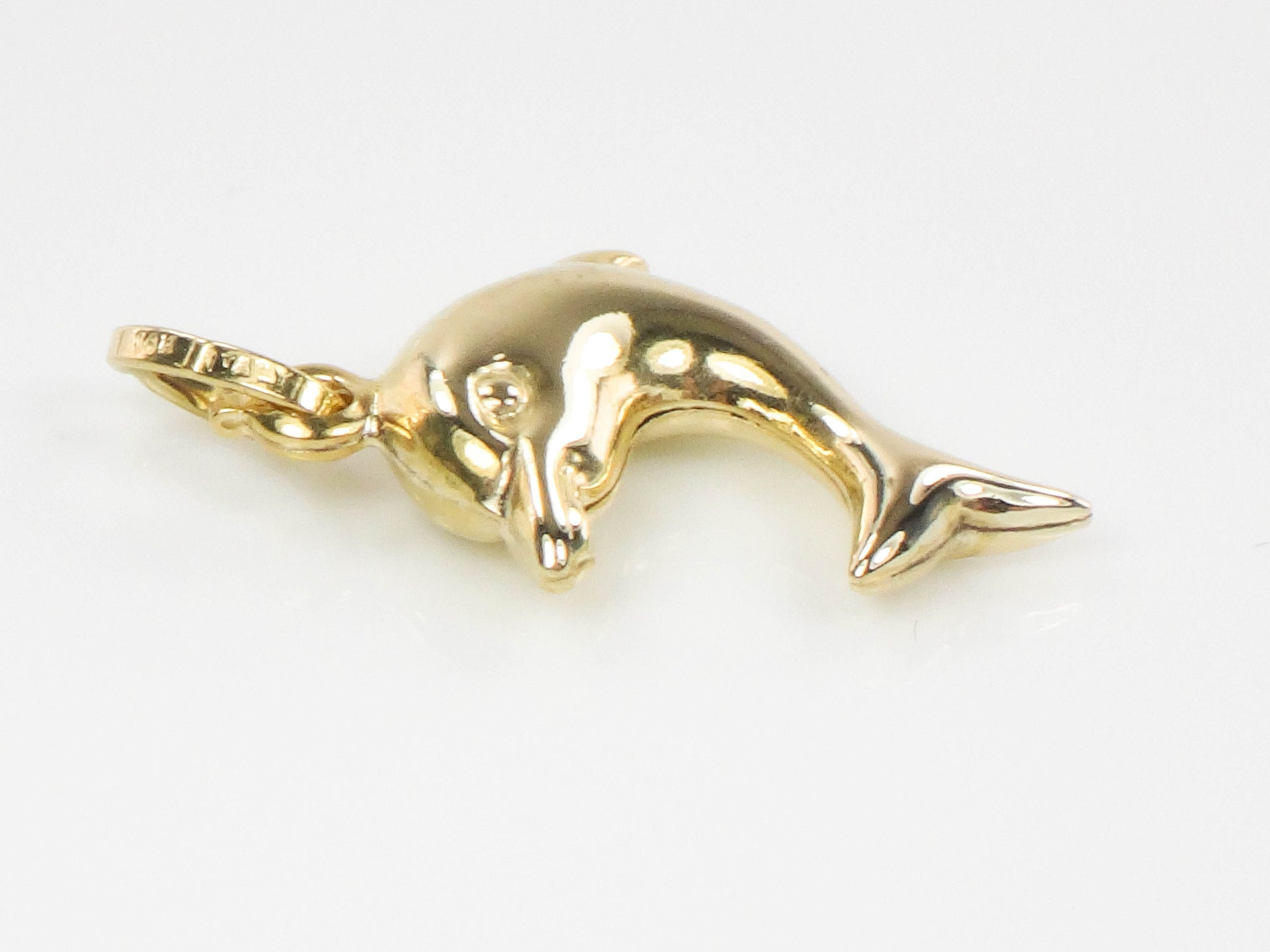 Vintage 14k Yellow Gold Puffed Dolphin Pendant: Nautical Charm