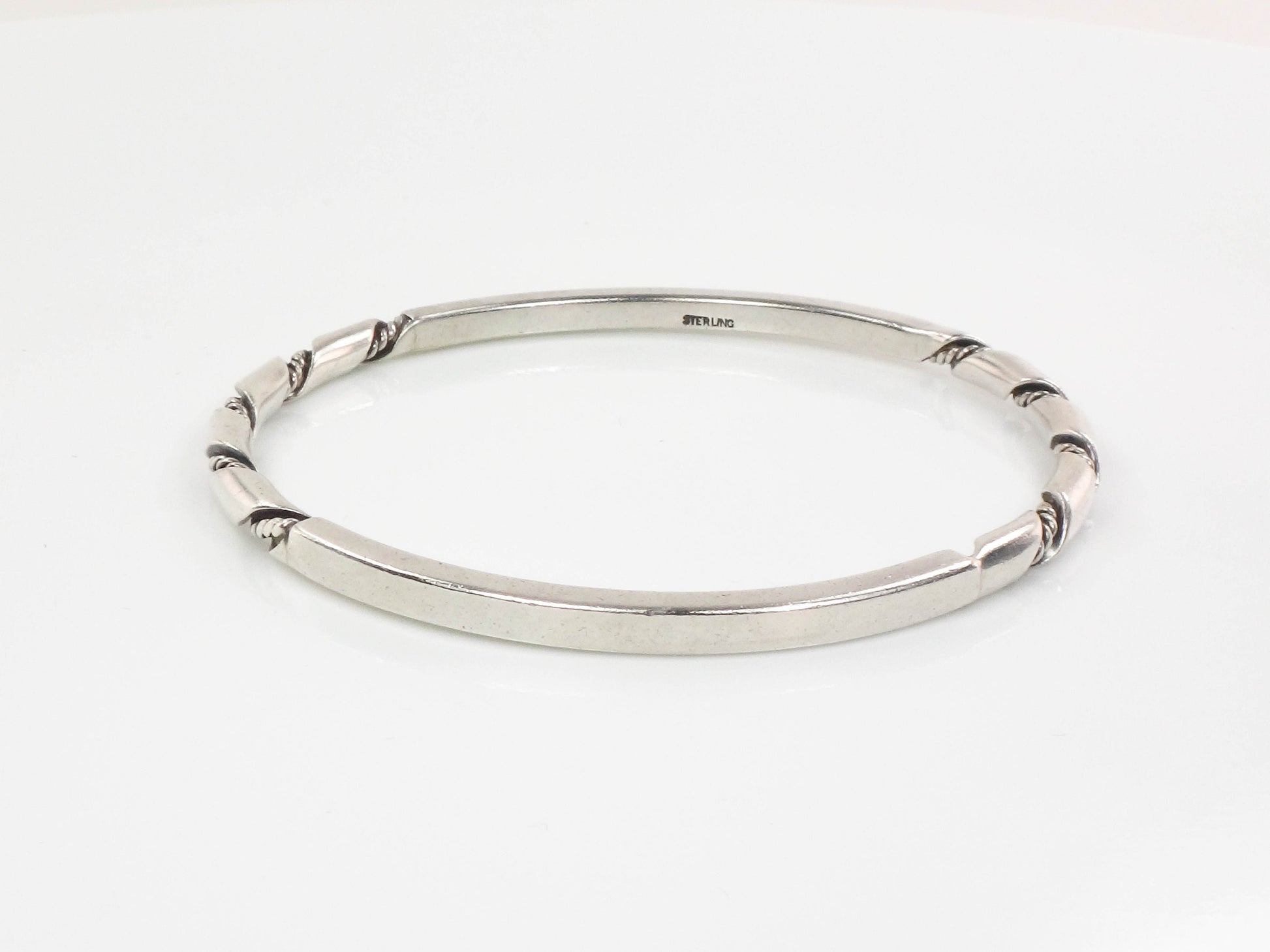Vintage Sterling Silver Twisted Bangle Bracelet, Heavy Slip On Stacking Bangle 7 7/8"