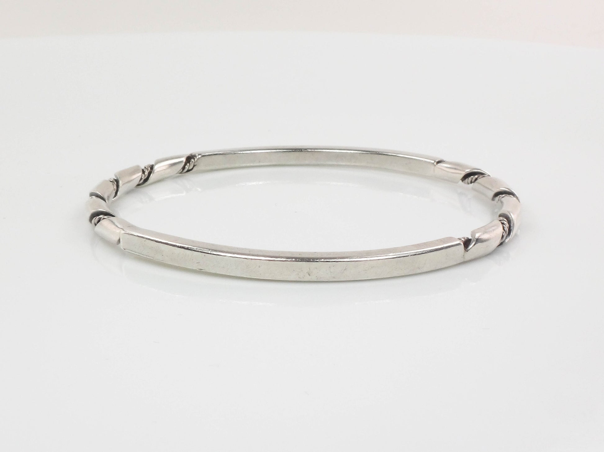 Vintage Sterling Silver Twisted Bangle Bracelet, Heavy Slip On Stacking Bangle 7 7/8"