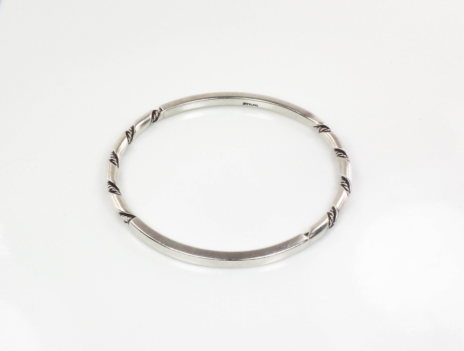 Vintage Sterling Silver Twisted Bangle Bracelet, Heavy Slip On Stacking Bangle 7 7/8"